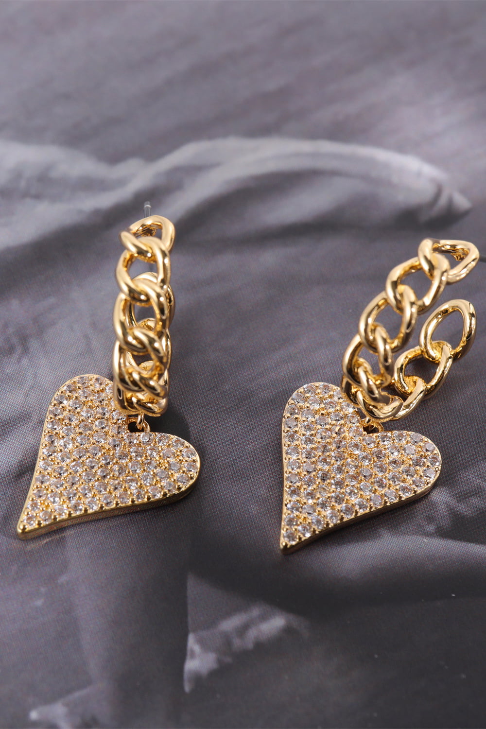 Zircon Decor Heart C-Hoop Drop Earrings Trendsi