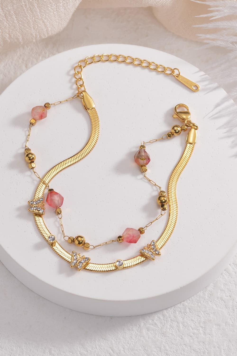 Zircon Decor Butterfly Double-Layered Bracelet Trendsi