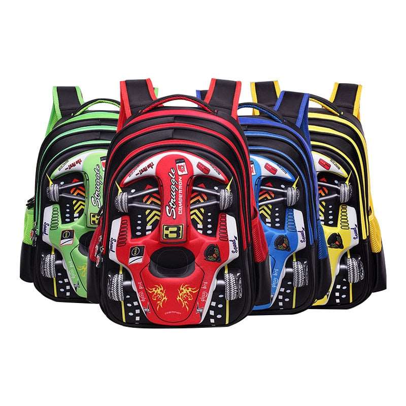 Car children schoolbag racing Three dimensional waterproof schoolbag Boys