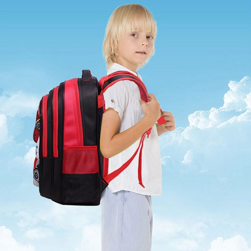 Car children schoolbag racing Three dimensional waterproof schoolbag Boys