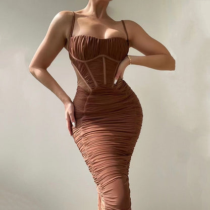 New Trendy Strap Sleeveless Backless Zipper Long Dress
