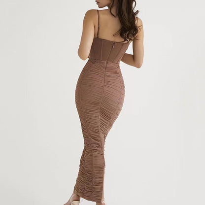 New Trendy Strap Sleeveless Backless Zipper Long Dress