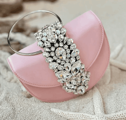 Half Round Satin Bags Women Elegant Boutique Metal Ring Handle Purses And Handbags