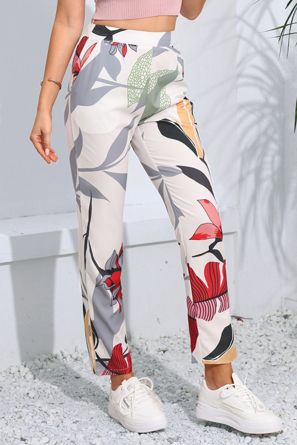 Floral Print Cropped Pants with Pockets Trendsi