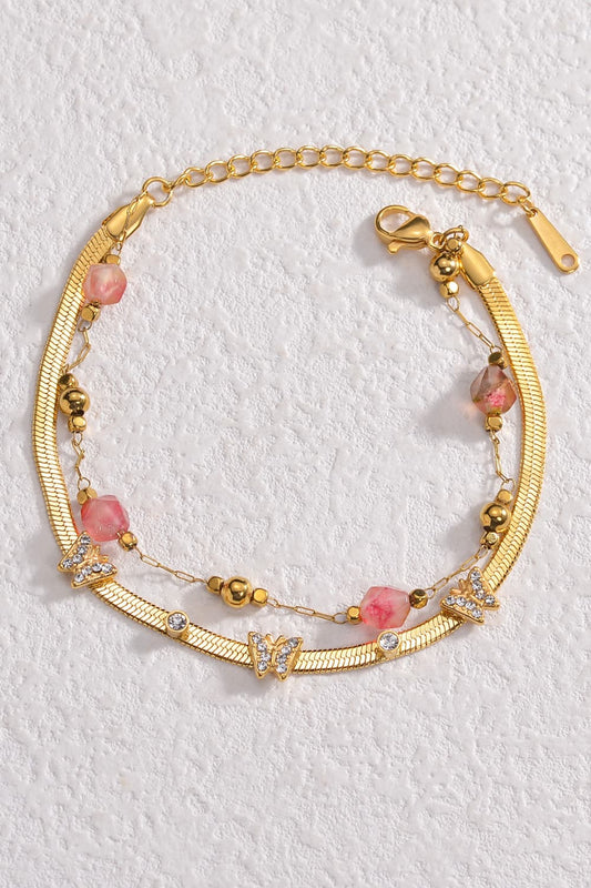 Zircon Decor Butterfly Double-Layered Bracelet Trendsi