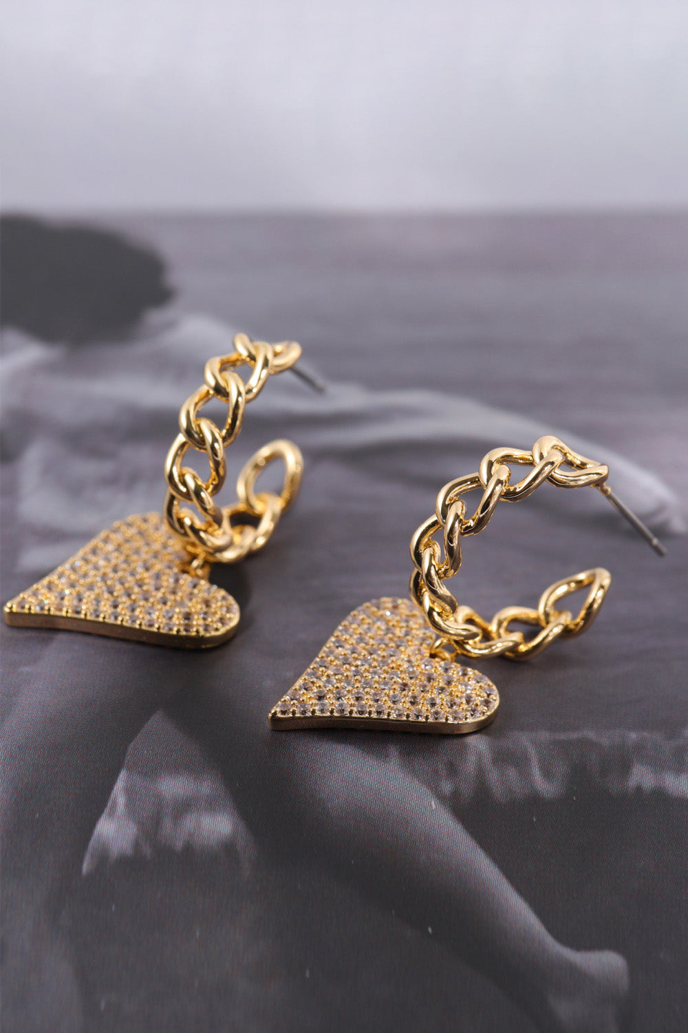 Zircon Decor Heart C-Hoop Drop Earrings Trendsi