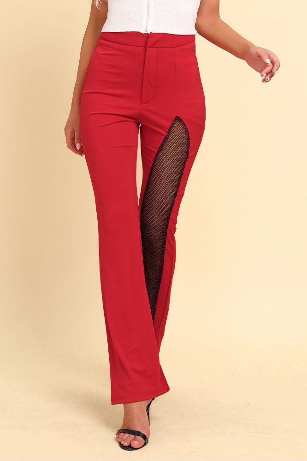 Spliced Mesh Bootcut Pants Trendsi
