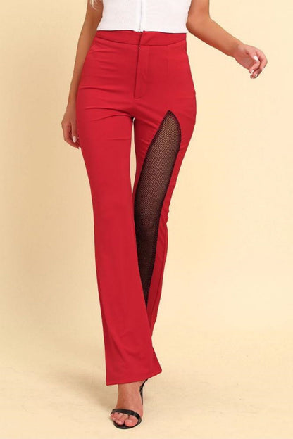 Spliced Mesh Bootcut Pants Trendsi
