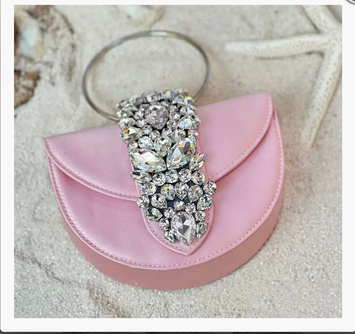 Half Round Satin Bags Women Elegant Boutique Metal Ring Handle Purses And Handbags
