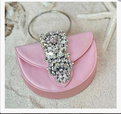 Half Round Satin Bags Women Elegant Boutique Metal Ring Handle Purses And Handbags