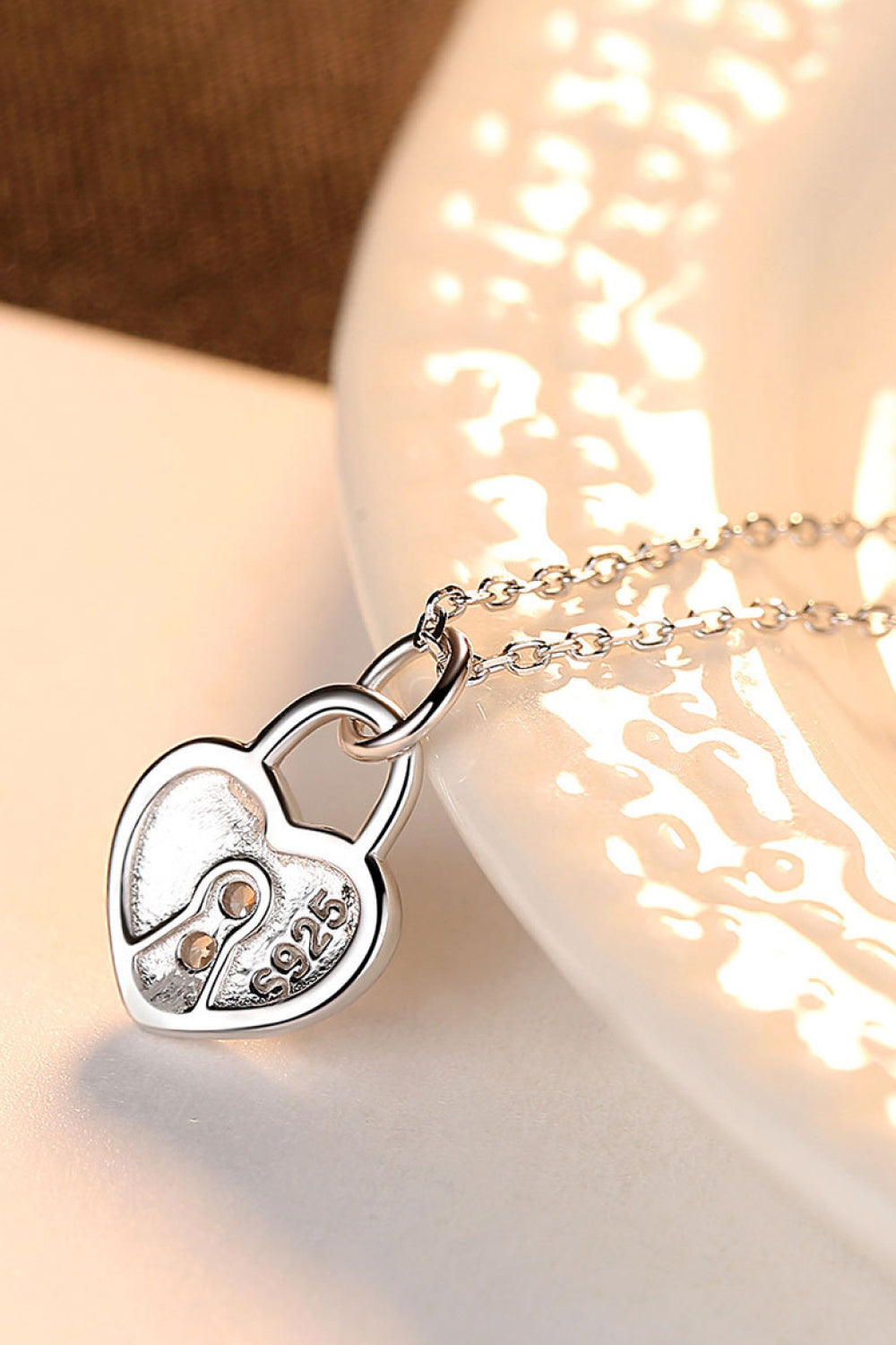 Heart Lock Pendant 925 Sterling Silver Necklace Trendsi