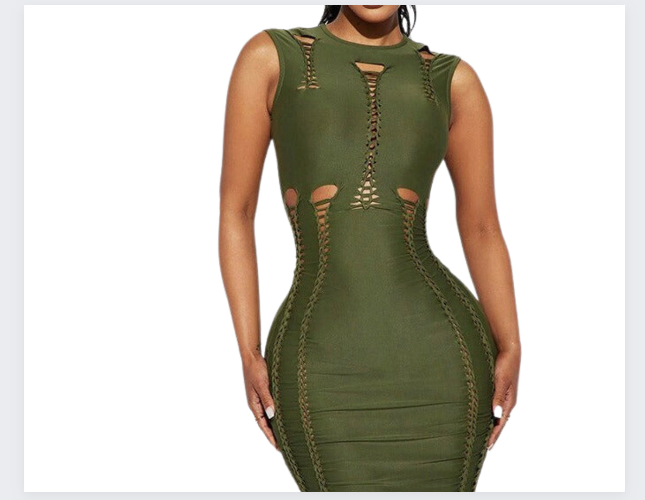 Women Solid Color Hollow Out Slim Round Neck Sleeveless Dress