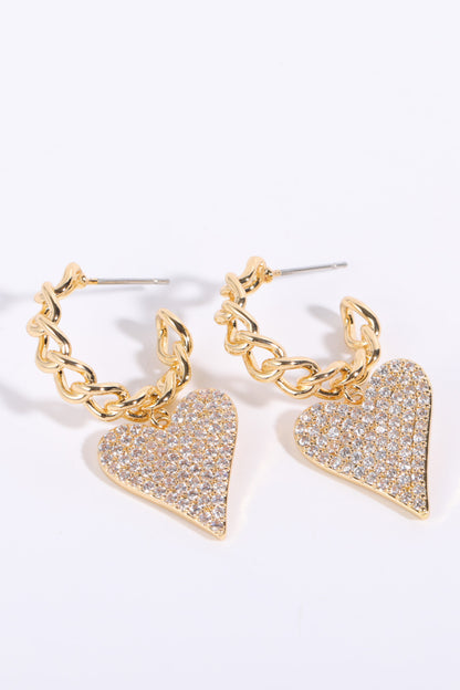 Zircon Decor Heart C-Hoop Drop Earrings Trendsi