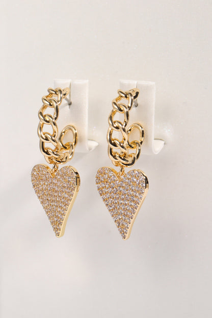 Zircon Decor Heart C-Hoop Drop Earrings Trendsi