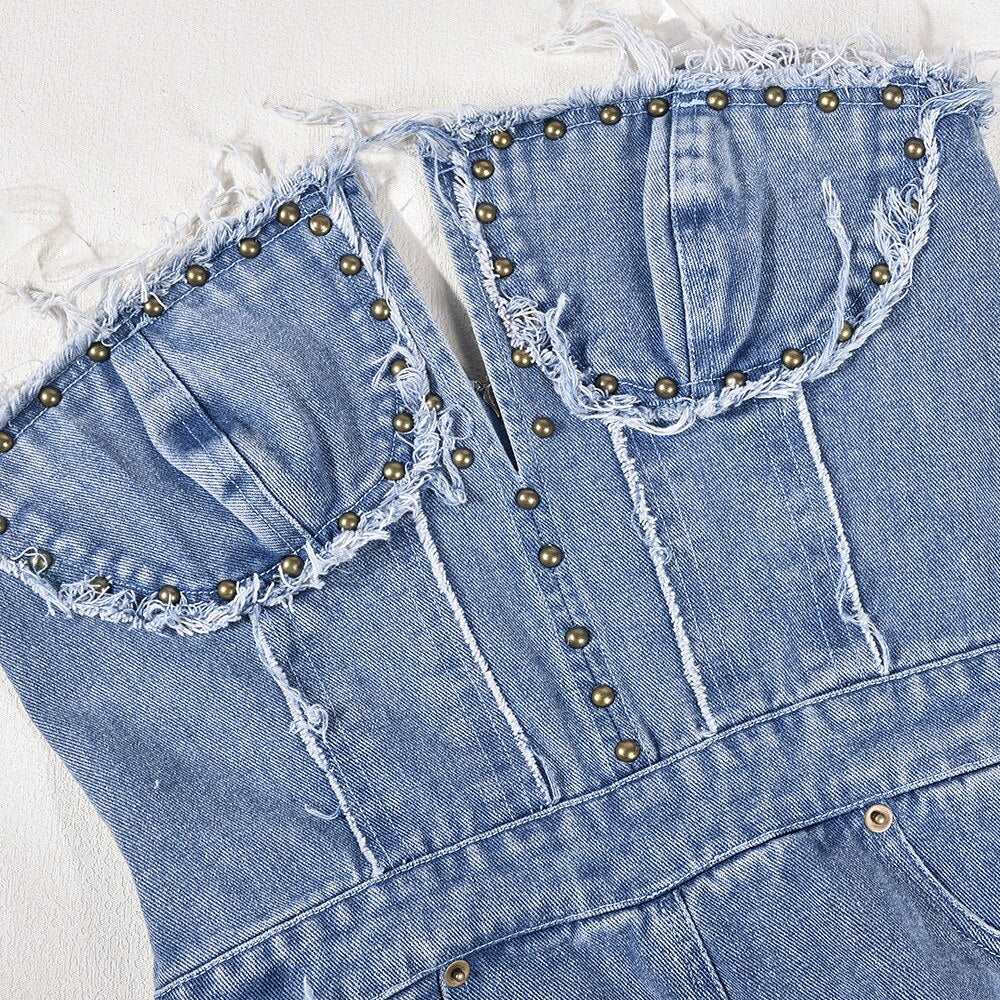PINII Sexy One Pieces Ripped Jeans Tube Top