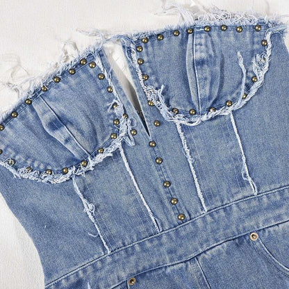 PINII Sexy One Pieces Ripped Jeans Tube Top