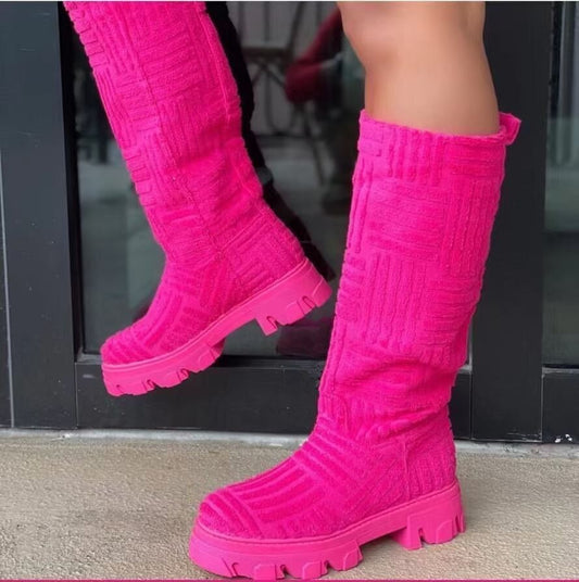 Autumn/Winter Luxury new women thick-soled thick-heeled warm boots women's towel cotton boots motorcycle boots Chelsea boots