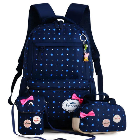 Girls Kids School Bags 3 Pcs/Set Schoolbag Large Capacity Dot Printing School