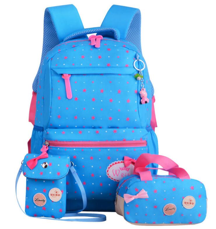 Girls Kids School Bags 3 Pcs/Set Schoolbag Large Capacity Dot Printing School