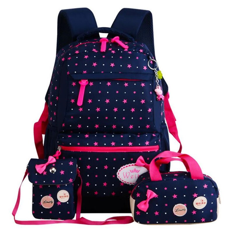 Girls Kids School Bags 3 Pcs/Set Schoolbag Large Capacity Dot Printing School