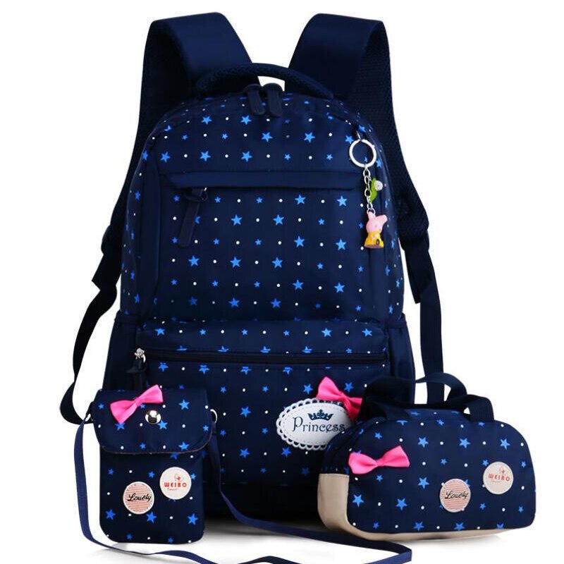 Girls Kids School Bags 3 Pcs/Set Schoolbag Large Capacity Dot Printing School