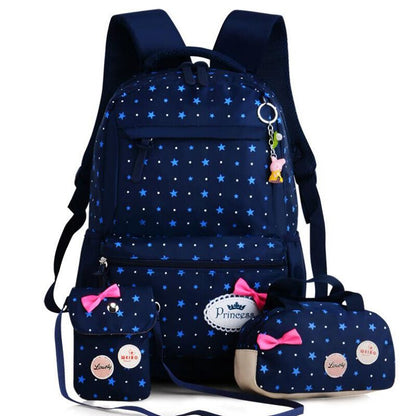 Girls Kids School Bags 3 Pcs/Set Schoolbag Large Capacity Dot Printing School