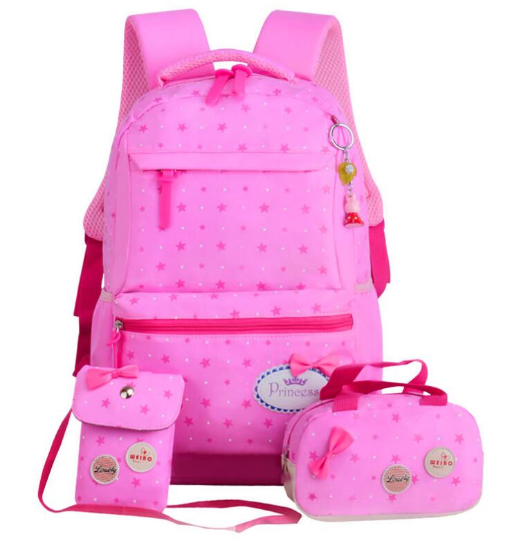 Girls Kids School Bags 3 Pcs/Set Schoolbag Large Capacity Dot Printing School
