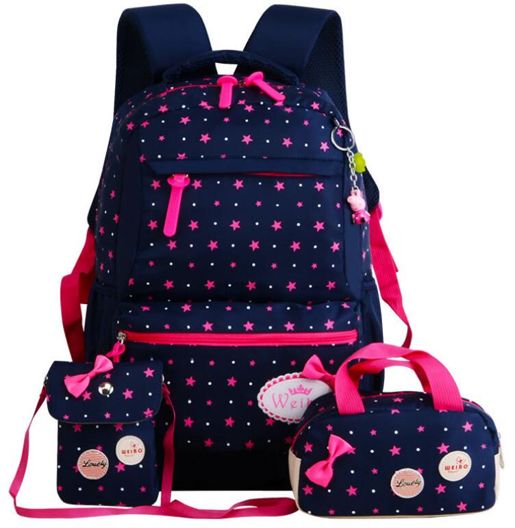 Girls Kids School Bags 3 Pcs/Set Schoolbag Large Capacity Dot Printing School