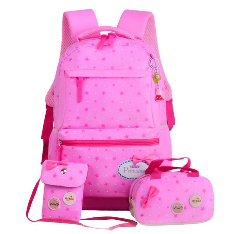 Girls Kids School Bags 3 Pcs/Set Schoolbag Large Capacity Dot Printing School