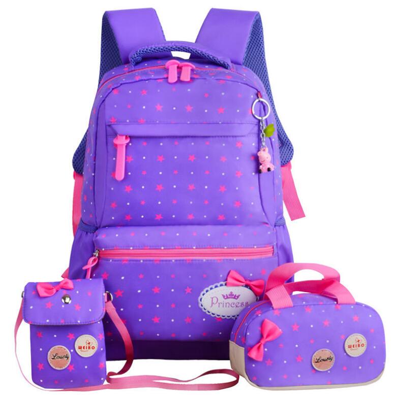 Girls Kids School Bags 3 Pcs/Set Schoolbag Large Capacity Dot Printing School