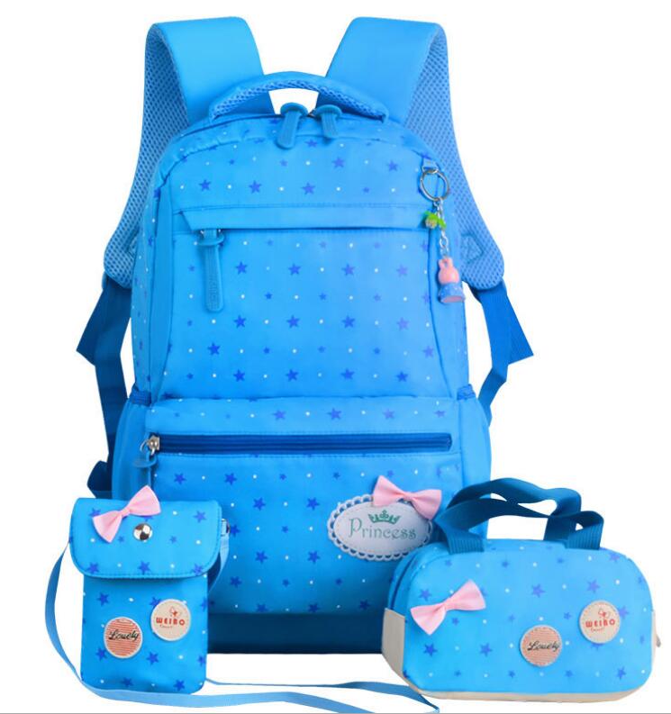 Girls Kids School Bags 3 Pcs/Set Schoolbag Large Capacity Dot Printing School