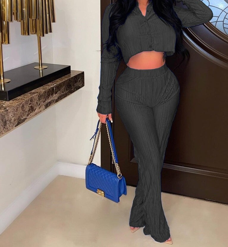 PENII Mini Blouse Shirt and Straight Pants Suit