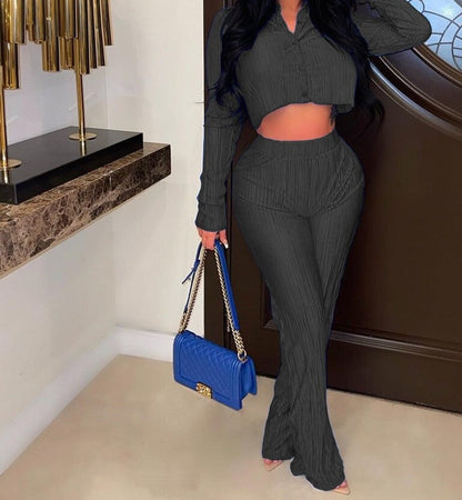 PENII Mini Blouse Shirt and Straight Pants Suit