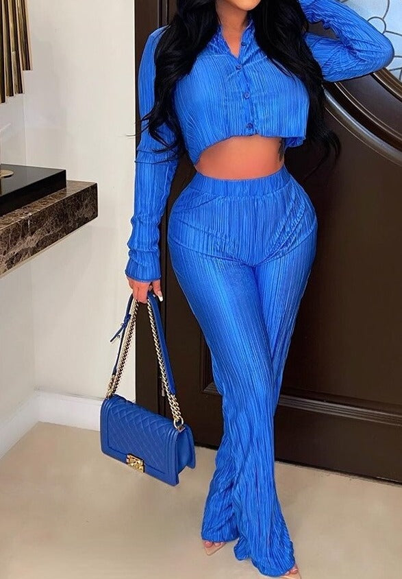 PENII Mini Blouse Shirt and Straight Pants Suit