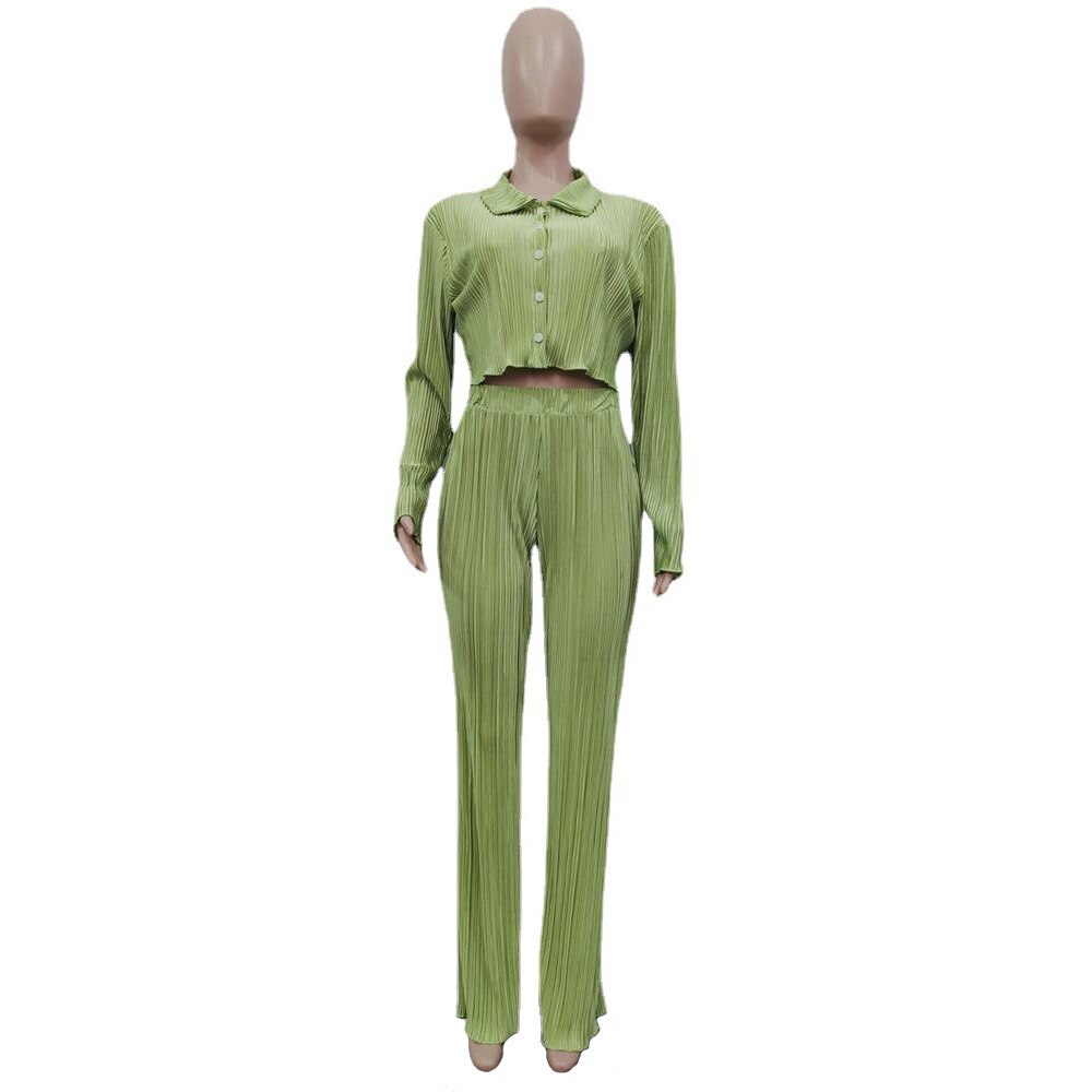 PENII Mini Blouse Shirt and Straight Pants Suit