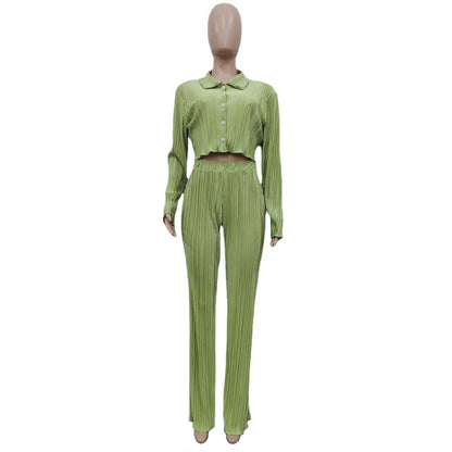 PENII Mini Blouse Shirt and Straight Pants Suit