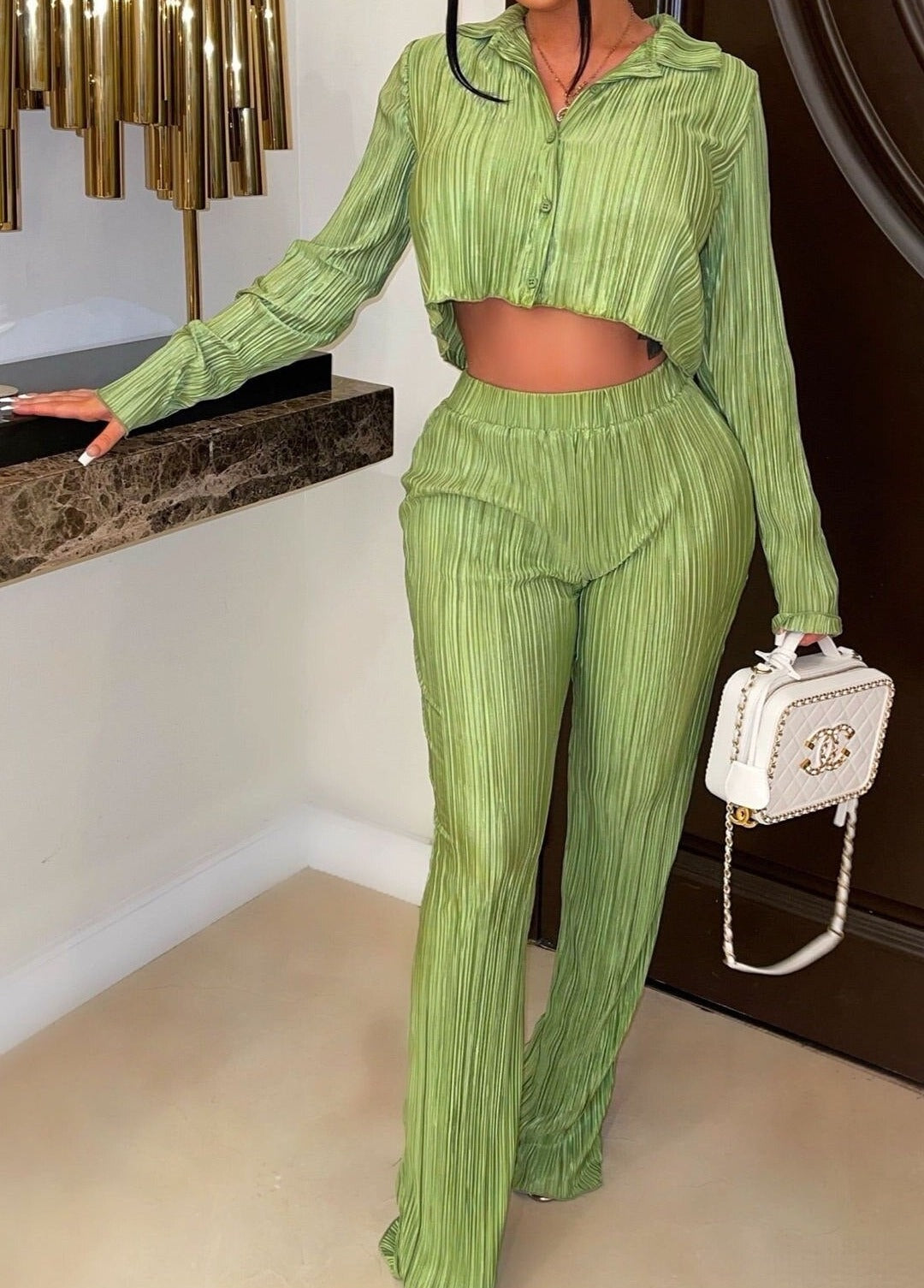 PENII Mini Blouse Shirt and Straight Pants Suit