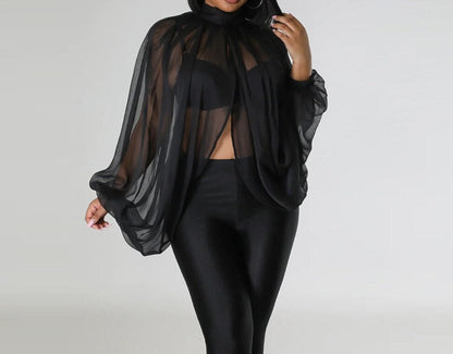Elegant Maxi Gradient Printed Batwing See Though Tops