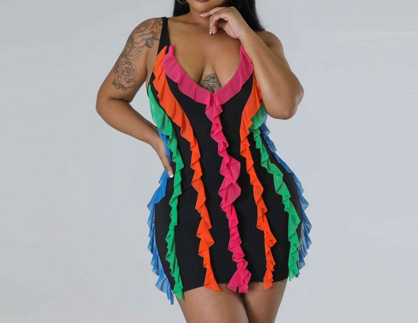 Mesh Ruffles Splicing Sleeveless Dress