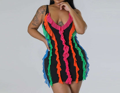 Mesh Ruffles Splicing Sleeveless Dress