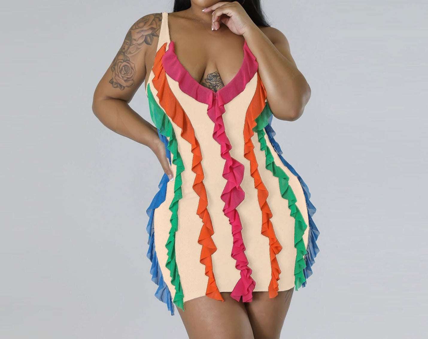 Mesh Ruffles Splicing Sleeveless Dress