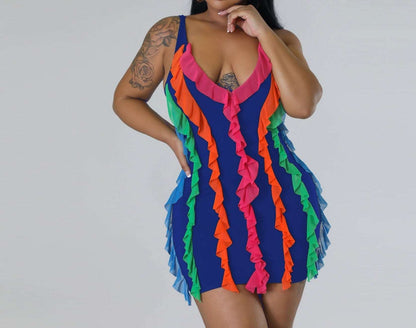 Mesh Ruffles Splicing Sleeveless Dress