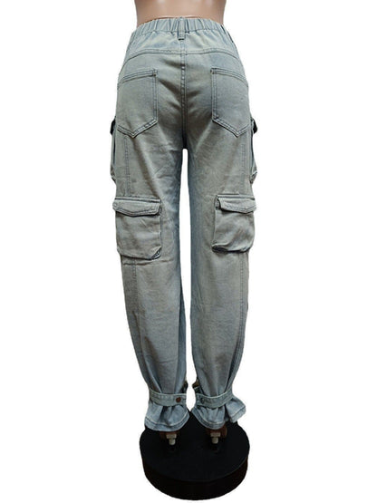 KAE Ripped Out Drawstring Hem Denim Pants