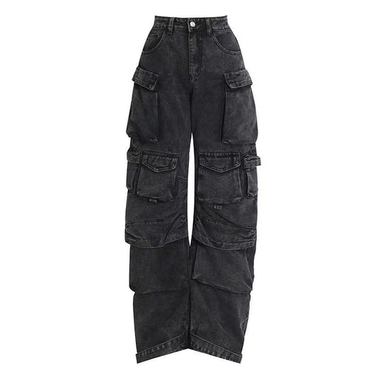 Fashion Pocket Front Lace Hem Straight Denim Pants