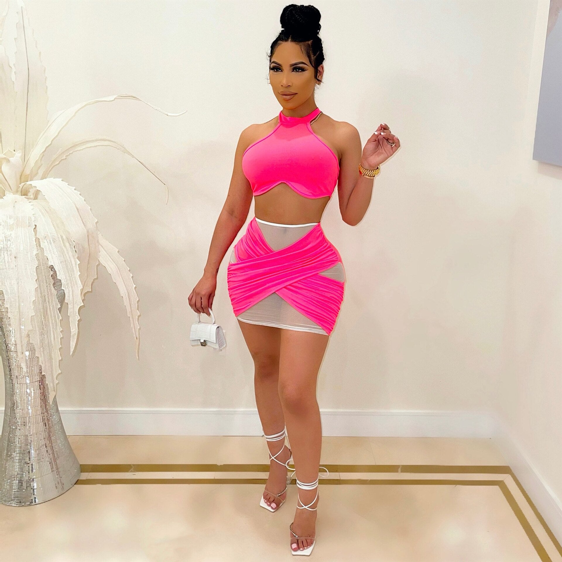 crop tops and midi mini skirts se two 2 piece set