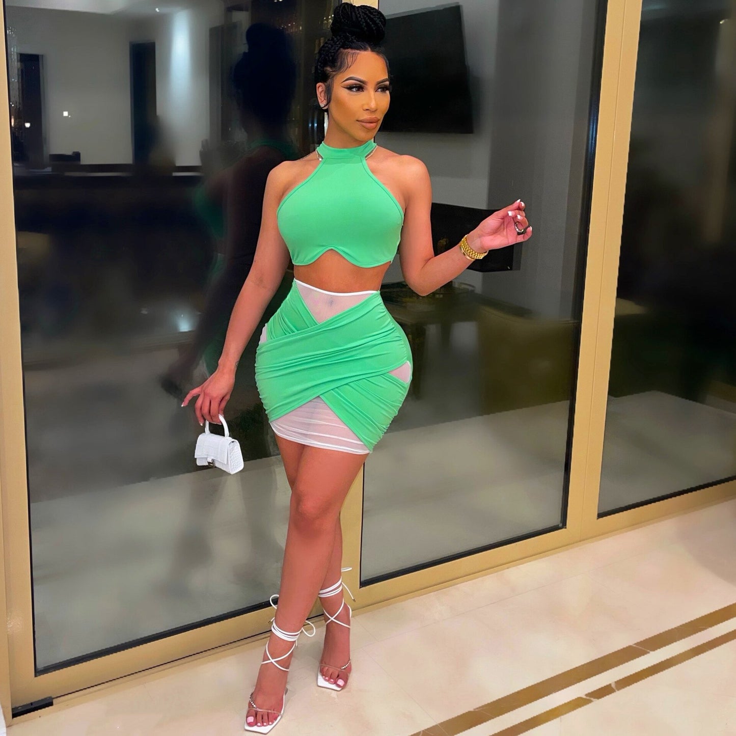 crop tops and midi mini skirts se two 2 piece set