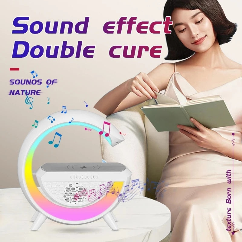 COOMAER 3 in 1 Wireless Bluetooth Night Light Charging Speaker Surround Smart PC Home Notebook Phone Loudspeakers Wakeup Lamp