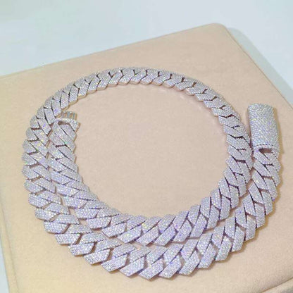 Moissanite Cuban Necklace f15mm Real D For Men 925 Sterling Silver 4 Row Bling Lab Diamond