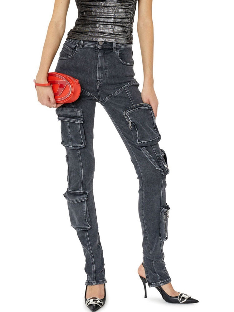 Women Jeans High Elastic Slim Lower Leg Zipper