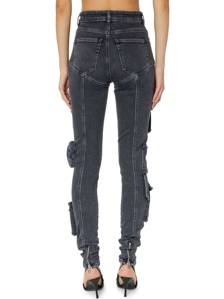 Women Jeans High Elastic Slim Lower Leg Zipper